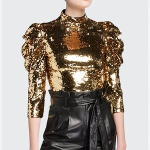 Alice and Olivia gold sequin top! With puff sleeves